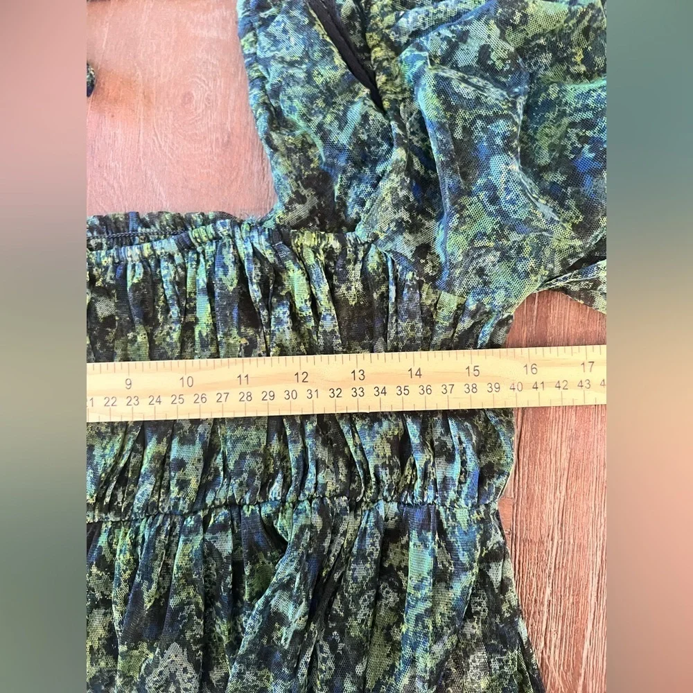 Free People Penelope Printed Smock Top in Green Size Large